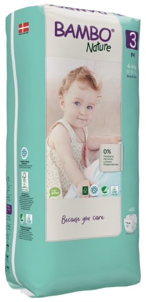 Еко пелени за еднократна употреба  Bambo Nature, Tall pack, размер 3, M, 4-8кг., 52 броя
