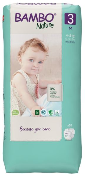 Еко пелени за еднократна употреба  Bambo Nature, Tall pack, размер 3, M, 4-8кг., 52 броя