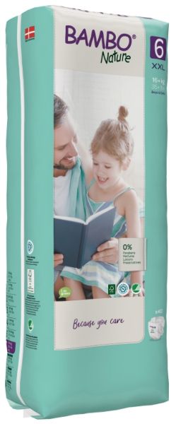 Еко пелени за еднократна употреба  Bambo Nature, Tall pack, размер 6, XXL, 16+кг., 40 броя
