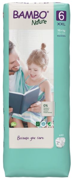 Еко пелени за еднократна употреба  Bambo Nature, Tall pack, размер 6, XXL, 16+кг., 40 броя
