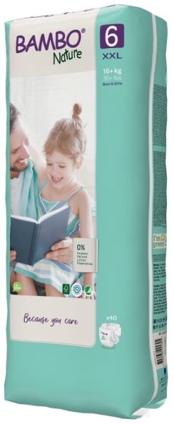 Еко пелени за еднократна употреба  Bambo Nature, Tall pack, размер 6, XXL, 16+кг., 40 броя