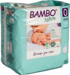 Еко пелени за еднократна употреба Bambo Nature, размер 0, XXS, 1-3кг., 24 броя 
