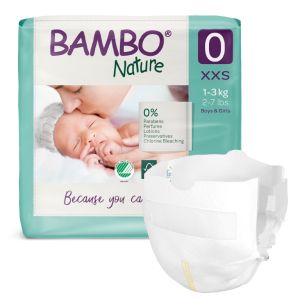 Еко пелени за еднократна употреба Bambo Nature, размер 0, XXS, 1-3кг., 24 броя 