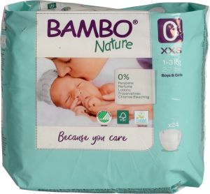 Еко пелени за еднократна употреба Bambo Nature, размер 0, XXS, 1-3кг., 24 броя 
