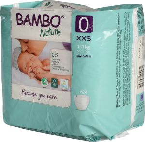 Еко пелени за еднократна употреба Bambo Nature, размер 0, XXS, 1-3кг., 24 броя 