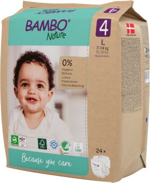 Еко пелени за еднократна употреба Bambo Nature, размер 4, L, 7-14кг., 24 броя, хартиена опаковка 