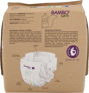 Еко пелени за еднократна употреба Bambo Nature, размер 3, M, 4-8кг., 28 броя, хартиена опаковка 