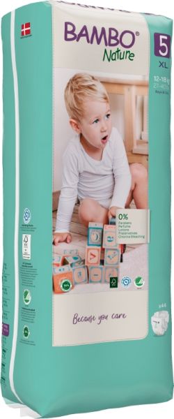 Еко пелени за еднократна употреба  Bambo Nature, Tall pack, размер 5, XL, 12-18кг., 44 броя