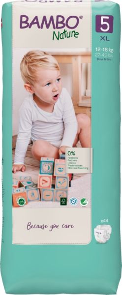 Еко пелени за еднократна употреба  Bambo Nature, Tall pack, размер 5, XL, 12-18кг., 44 броя