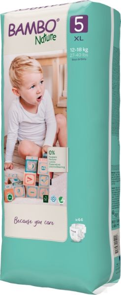 Еко пелени за еднократна употреба  Bambo Nature, Tall pack, размер 5, XL, 12-18кг., 44 броя