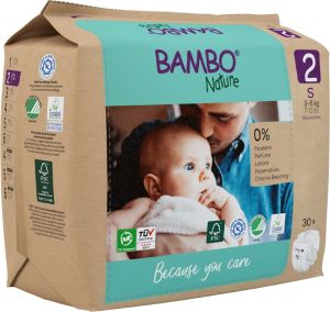 Еко пелени за еднократна употреба Bambo Nature, размер 2, S, 3-6кг., 30 броя, хартиена опаковка 