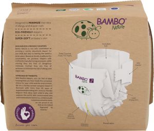 Еко пелени за еднократна употреба Bambo Nature, размер 2, S, 3-6кг., 30 броя, хартиена опаковка 