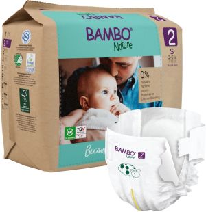 Еко пелени за еднократна употреба Bambo Nature, размер 2, S, 3-6кг., 30 броя, хартиена опаковка 