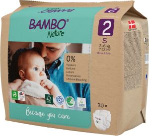 Еко пелени за еднократна употреба Bambo Nature, размер 2, S, 3-6кг., 30 броя, хартиена опаковка 