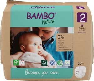 Еко пелени за еднократна употреба Bambo Nature, размер 2, S, 3-6кг., 30 броя, хартиена опаковка 