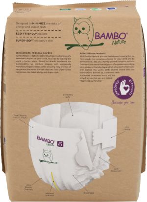 Еко пелени за еднократна употреба Bambo Nature, размер 6, XXL, 16+кг., 20 броя, хартиена опаковка 