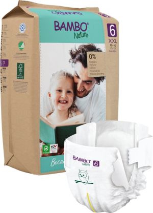 Еко пелени за еднократна употреба Bambo Nature, размер 6, XXL, 16+кг., 20 броя, хартиена опаковка 