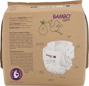 Еко пелени за еднократна употреба Bambo Nature, размер 1, XS, 2-4кг., 22 броя, хартиена опаковка 