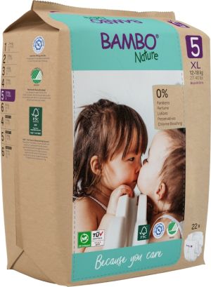 Еко пелени за еднократна употреба Bambo Nature, размер 5, XL, 12-18кг., 22 броя, хартиена опаковка 