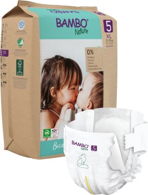 Еко пелени за еднократна употреба Bambo Nature, размер 5, XL, 12-18кг., 22 броя, хартиена опаковка 