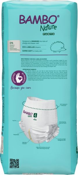 Еко пелени, тип гащи, Bambo Nature Pants Tall, размер 4, L, 7-12кг., 40 броя 