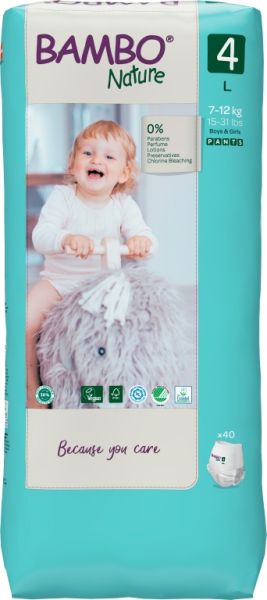 Еко пелени, тип гащи, Bambo Nature Pants Tall, размер 4, L, 7-12кг., 40 броя 