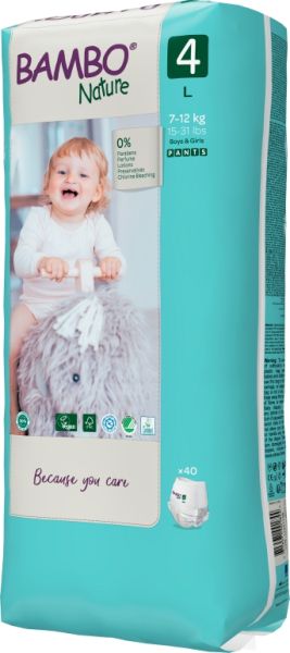 Еко пелени, тип гащи, Bambo Nature Pants Tall, размер 4, L, 7-12кг., 40 броя 