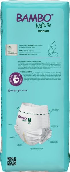 Еко пелени, тип гащи, Bambo Nature Pants Tall, размер 5, XL, 11-17кг., 38 броя 