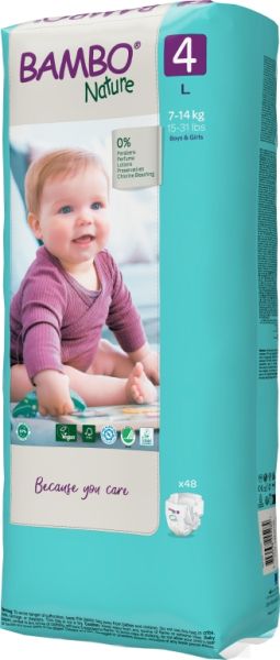 Еко пелени за еднократна употреба  Bambo Nature, Tall pack, размер 4, L, 7-14кг., 48 броя 