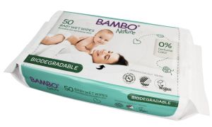 Биоразградими мокри кърпички  без аромат Bambo Nature, 50 броя, с твърд капак 