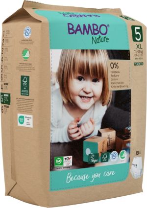 Еко пелени, тип гащи, Bambo Nature Pants, размер 5, XL, 11-17кг., 19 броя, хартиена опаковка 