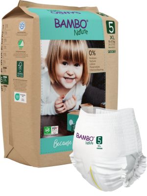 Еко пелени, тип гащи, Bambo Nature Pants, размер 5, XL, 11-17кг., 19 броя, хартиена опаковка 