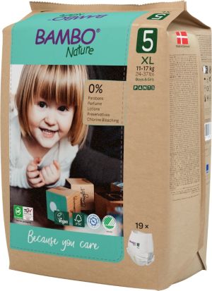 Еко пелени, тип гащи, Bambo Nature Pants, размер 5, XL, 11-17кг., 19 броя, хартиена опаковка 