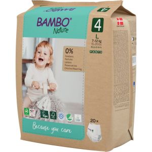 Еко пелени, тип гащи, Bambo Nature Pants, размер 4, L, 7-12кг., 20 броя, хартиена опаковка  