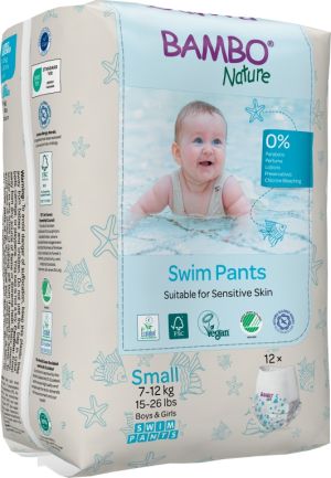 Бебешки еко пелени, тип гащи за плуване Bambo Nature Swim Pants, размер S, 7-12кг., 12 броя 