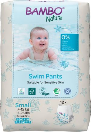 Бебешки еко пелени, тип гащи за плуване Bambo Nature Swim Pants, размер S, 7-12кг., 12 броя 