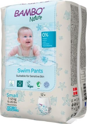 Бебешки еко пелени, тип гащи за плуване Bambo Nature Swim Pants, размер S, 7-12кг., 12 броя 