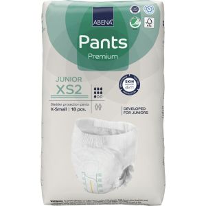 Еко пелени, тип гащи за деца и юноши Abena Pants Junior Premium, XS2, 6-12 год., ханш 50-75 см., 18 броя, 1500 мл., 7 капки 